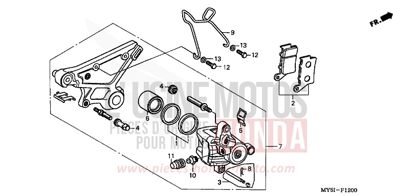 HINTERRAD-BREMSSATTEL von CB1300 Super Bold'or ABS SCHWARZ (NH1) von 2002